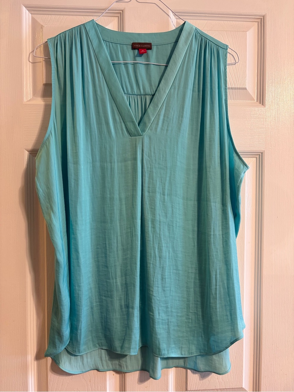 Vince Camuto Teal Aqua Sleeveless V-Neck Flowy Blouse Plus Size 2X